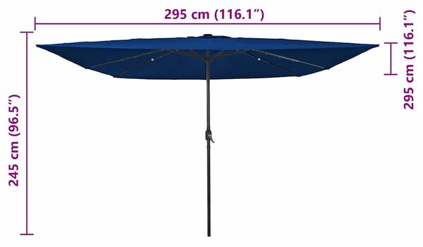 Vrtni suncobran S LED lampica Azurnoplava 295 x 295 x 245 cm - Plava / 295 x 295 x 245 cm
