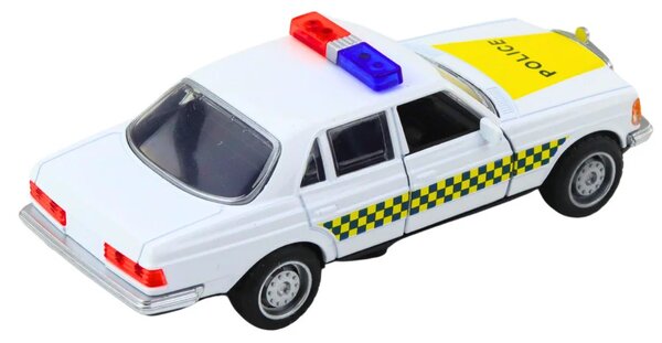 Klasični policijski automobil s metalnim pogonom i otvaranjem vrata, bijeli 1:32