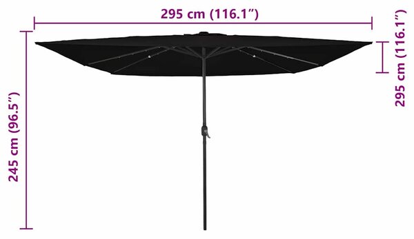 Vrtni suncobran Crna 295 x 295 x 245 cm Poliester i čelik - Crna / 295 x 295 x 245 cm