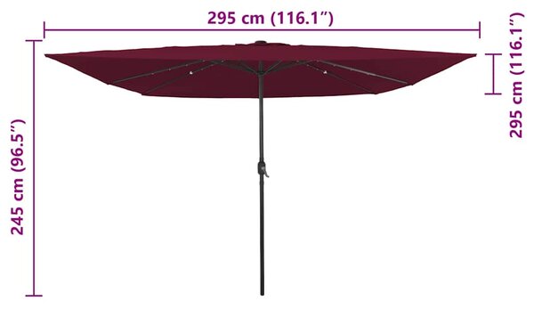 Vrtni suncobran Bordeaux Crvena 295 x 295 x 245 cm - Crvena / 295 x 295 x 245 cm