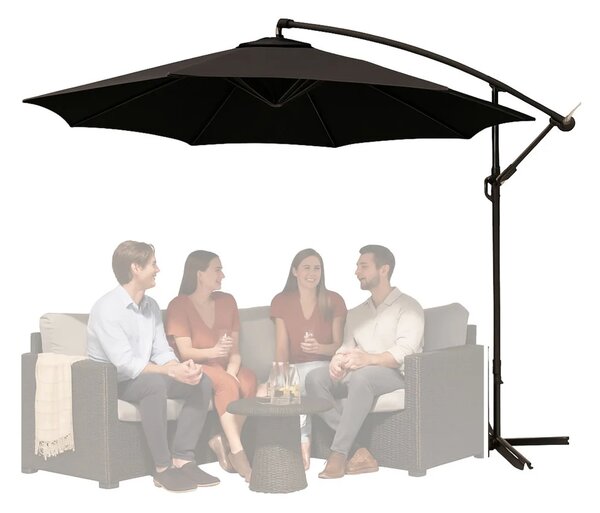 Bočni vrtni suncobran s podesivim nagibom 350 x 250 cm crni