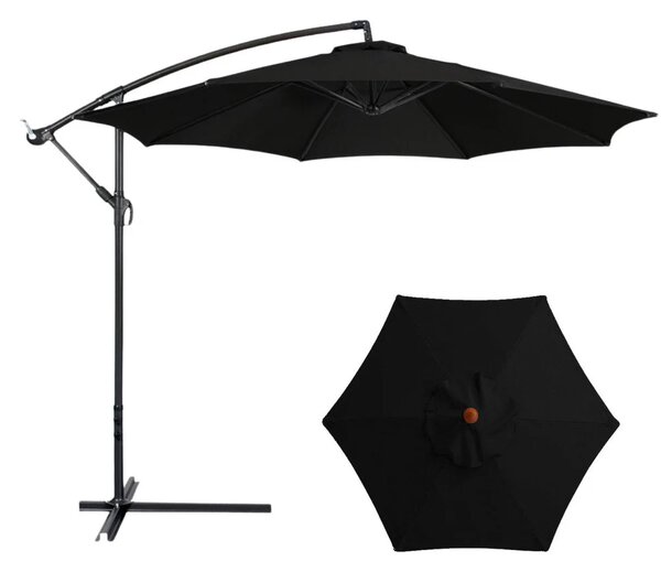 Bočni vrtni suncobran s podesivim nagibom 350 x 250 cm crni