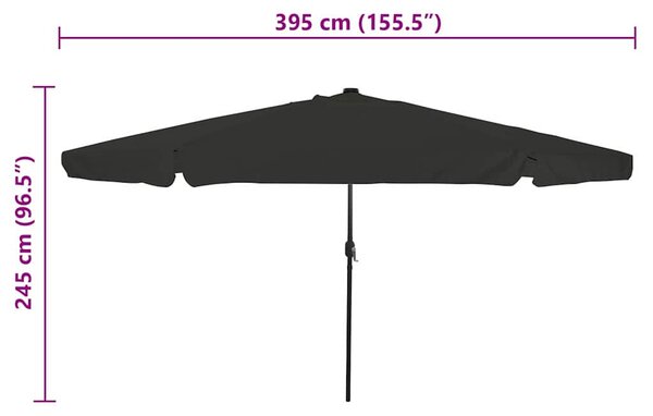 Vrtni suncobran S LED lampica Crna 395 x 395 x 245 cm Poliester - Crna / 395 x 395 x 245 cm