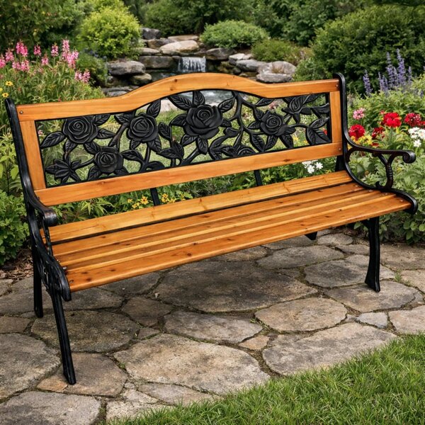Drveno-metalna vrtna klupa s naslonom Lean, 125 cm