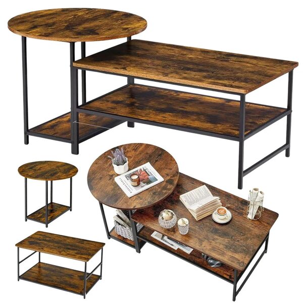 Set stolića za kavu vintage rustikalni 2-u-1, 123×60×51 cm