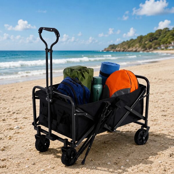 Sklopiva vrtna kolica za plažu, crna, 120L