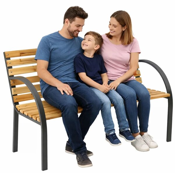 Drveno-metalna vrtna klupa s naslonom, park stil, 125 cm
