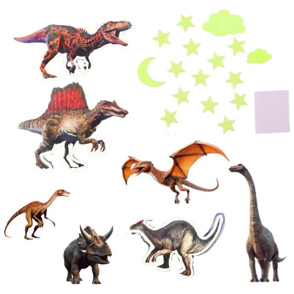 Fluorescentne naljepnice za zid s dinosaurima i zvijezdama