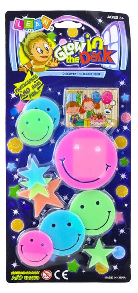 Fluorescentne svjetleće naljepnice za zid Smiley Lica Zvijezde Šarene 10 kom