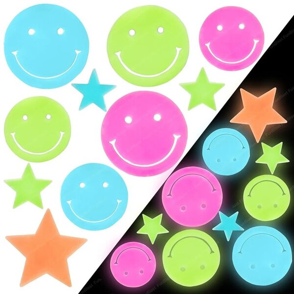 Fluorescentne svjetleće naljepnice za zid Smiley Lica Zvijezde Šarene 10 kom