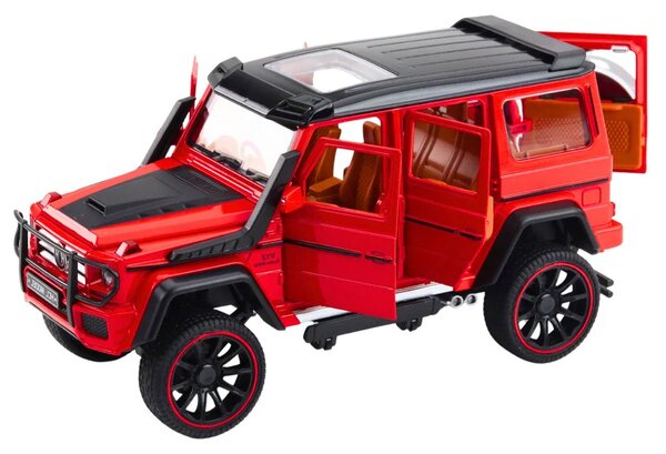 Metalni terenski automobil s povlačenjem unatrag, otvaranjem vrata, crveni 1:22