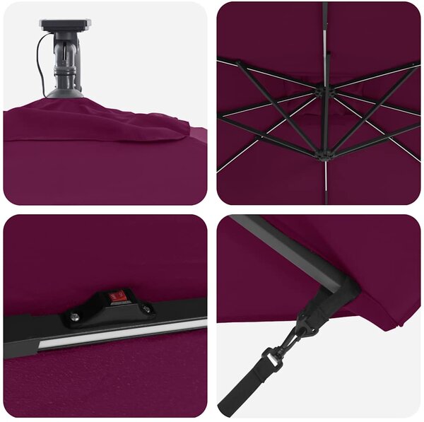 Suncobran s LED trakama Bordeaux Crvena 249 x 249 x 250 cm - Crvena / 249 x 249 x 250 cm