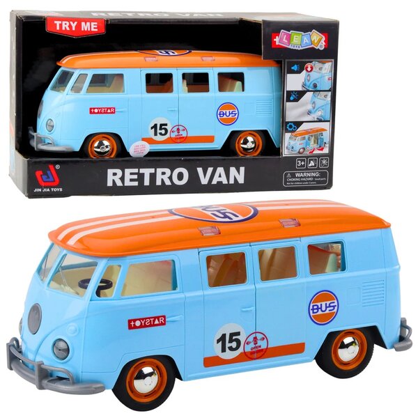 Retro automobil kombi autobus svjetla zvukovi otvaranje vrata plava