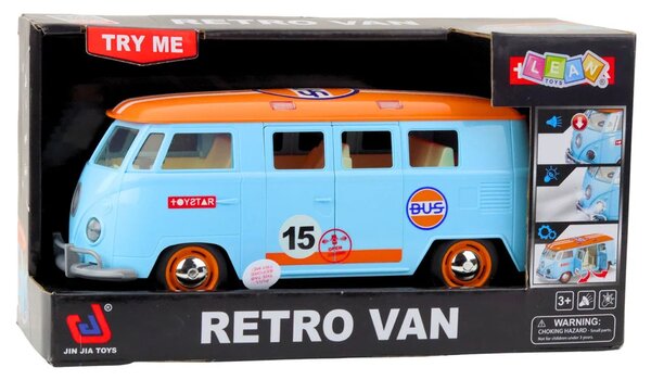 Retro automobil kombi autobus svjetla zvukovi otvaranje vrata plava