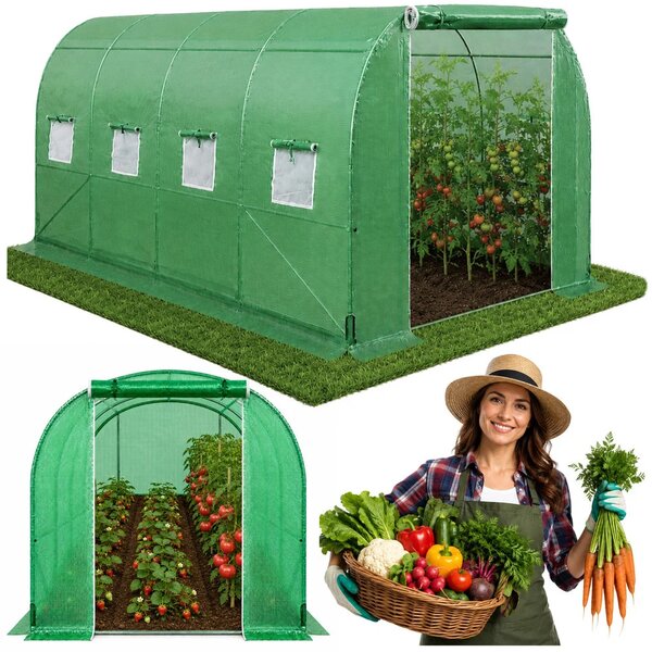 Vrtni staklenik od folije za povrće s prozorima, zeleni UV, 4,5x2x2 M, 9M²