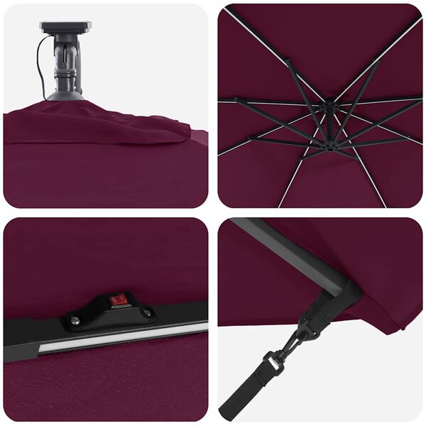 Suncobran S LED lampica Bordeaux Crvena 294 x 294 x 248 cm - Crvena / 294 x 294 x 248 cm