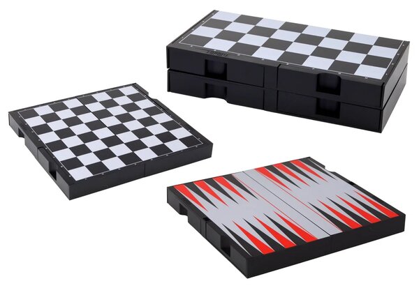 Set društvenih igara 3u1, magnetska ploča, šah dama backgammon