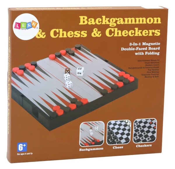 Set društvenih igara 3u1, magnetska ploča, šah dama backgammon