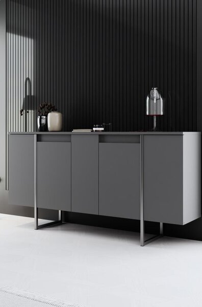 Woody Fashion Komoda LUXE, antracit, srebrna boja