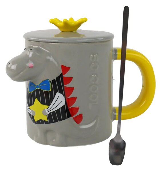 Siva šalica s dinosaurom 400 ml