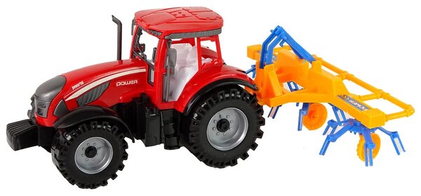 Crveni traktor s pogonom trenja grablja