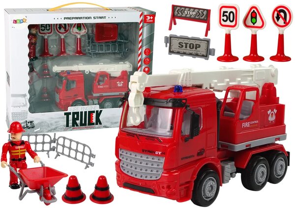 Set vatrogasne brigade s dizalicom, prometni znakovi, 16 cm