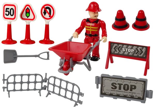 Set vatrogasne brigade s dizalicom, prometni znakovi, 16 cm