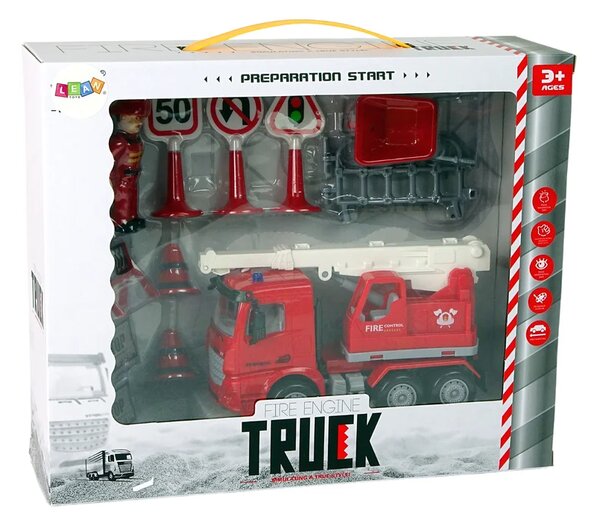 Set vatrogasne brigade s dizalicom, prometni znakovi, 16 cm
