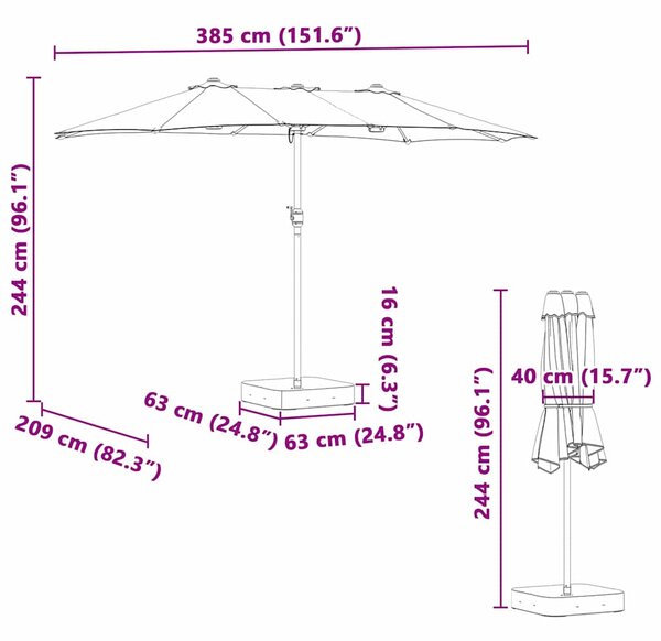 Vrtni suncobran Azurnoplava 385 x 209 x 244 cm - Plava / 385 x 209 x 244 cm