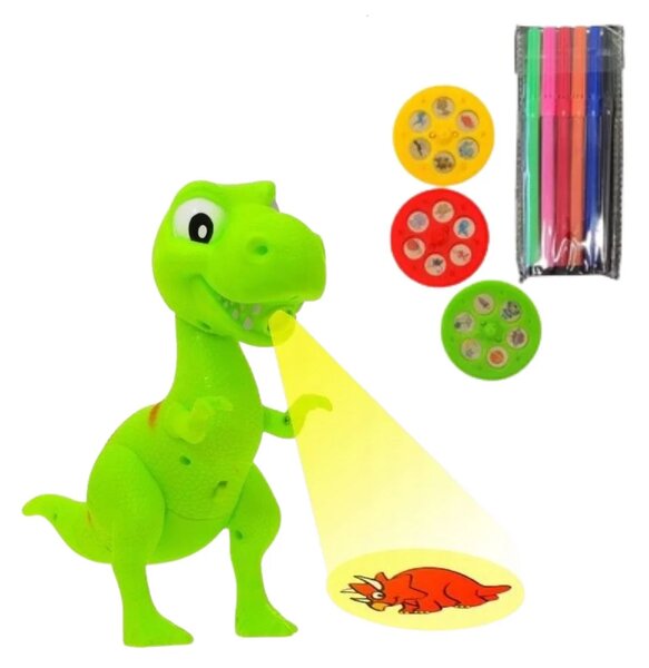 T-Rex projektor s dinosaurima za crtanje i slikanje, 18 slika, 2-u-1 markeri