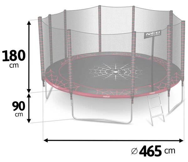 Vrtni trampolin Neo-Sport, Ø 465 cm (15 ft), vanjska mreža i ljestve, siva, var. NS-15Z241