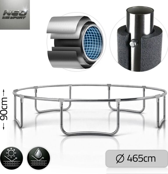 Vrtni trampolin Neo-Sport, Ø 465 cm (15 ft), vanjska mreža i ljestve, siva, var. NS-15Z231
