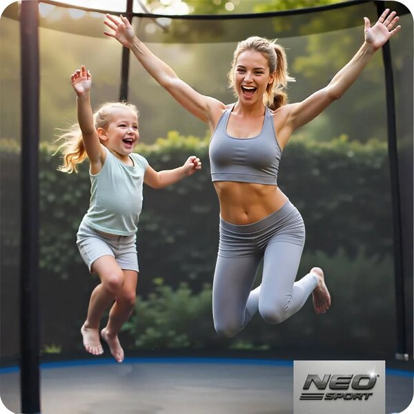 Vrtni trampolin Neo-Sport, Ø 252 cm (8 ft), vanjska mreža i ljestve, siva