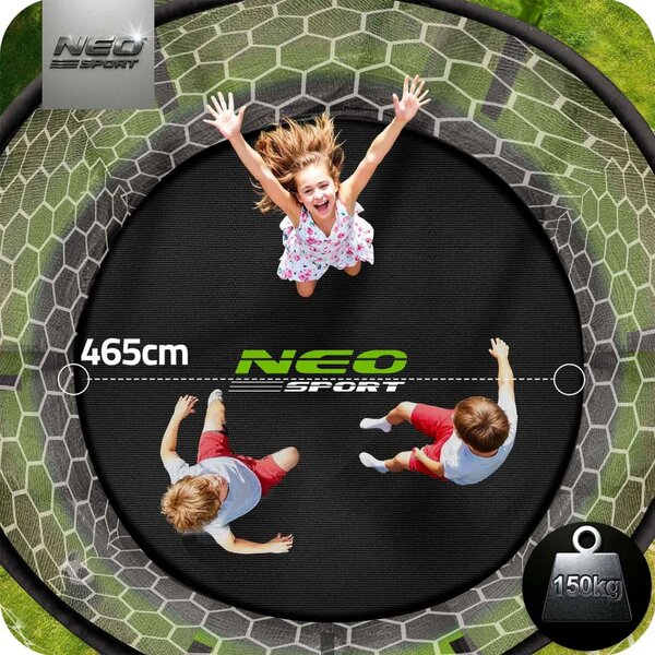Vrtni trampolin Neo-Sport s unutarnjom mrežom i ljestvama, Ø 465 cm (15 stopa), siva, var. NS-15W231