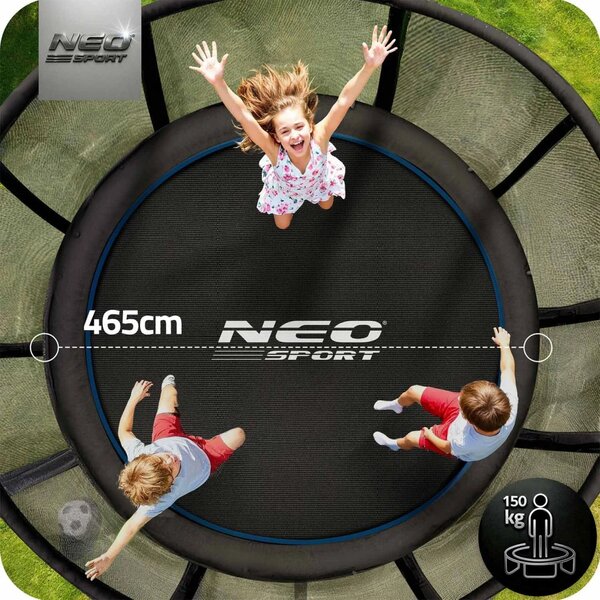 Vrtni trampolin Neo-Sport, Ø 465 cm (15 ft), vanjska mreža i ljestve, siva