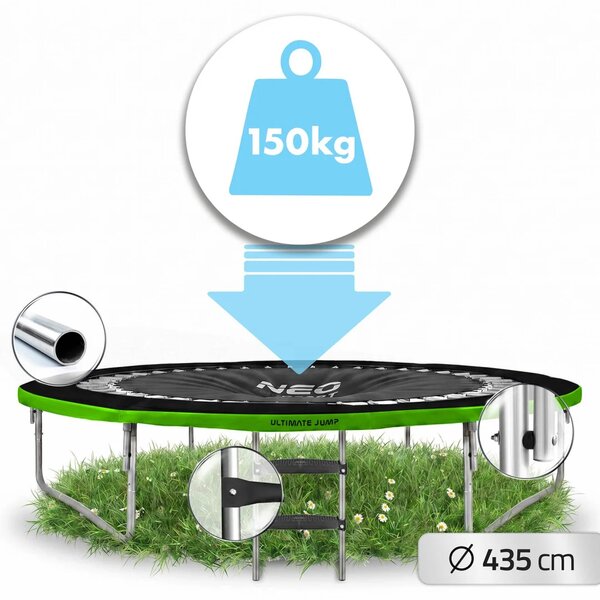 Profilirani vrtni trampolin Neo-Sport, Ø 435 cm (14 stopa), unutarnja mreža, siva, var. NS-14C221