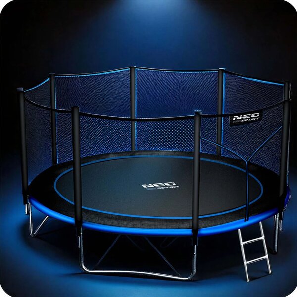 Vrtni trampolin Neo-Sport, Ø 374 cm (12 ft), vanjska mreža i ljestve, siva
