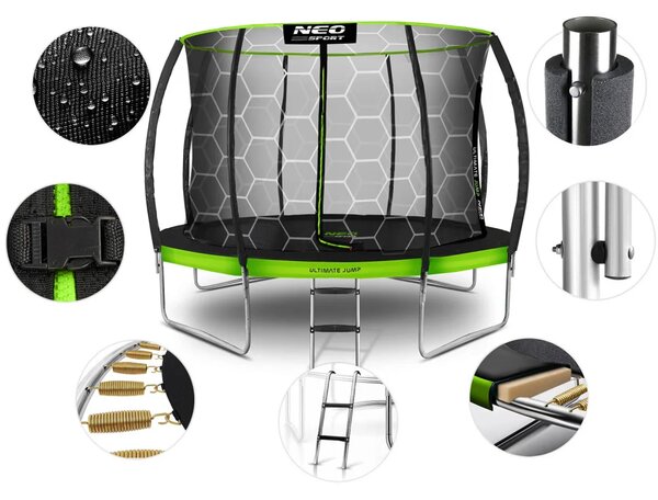 Profilirani vrtni trampolin Neo-Sport, Ø 435 cm (14 stopa), unutarnja mreža, siva, var. NS-14C221