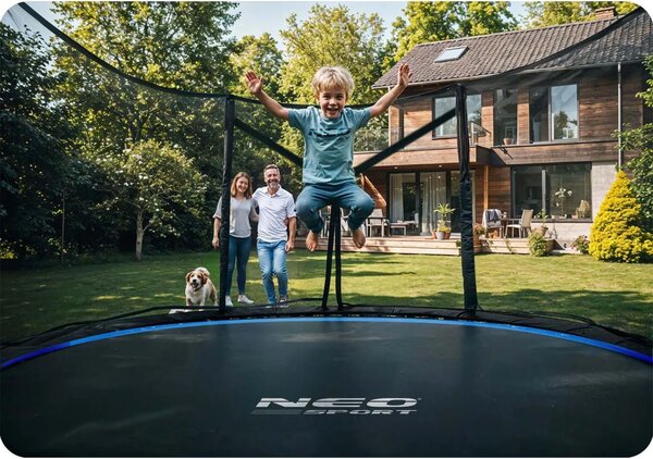 Vrtni trampolin Neo-Sport, Ø 374 cm (12 ft), vanjska mreža i ljestve, siva