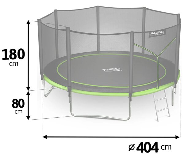 Vrtni trampolin Neo-Sport s vanjskom mrežom i ljestvama, Ø 404 cm (13 stopa), siva, var. NS-13Z231