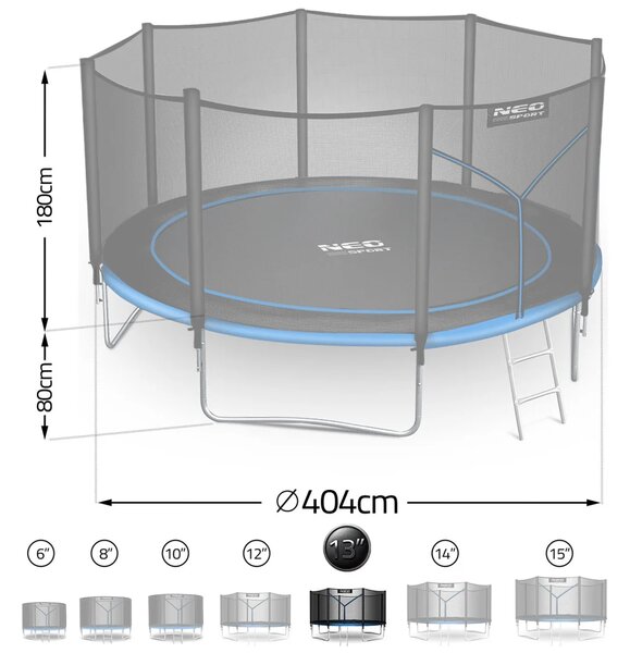 Vrtni trampolin Neo-Sport s vanjskom mrežom i ljestvama, Ø 404 cm (13 stopa), siva