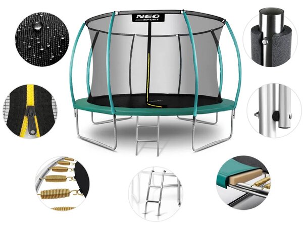 Profilirani vrtni trampolin Neo-Sport, Ø 374 cm (12 ft), unutarnja mreža, siva