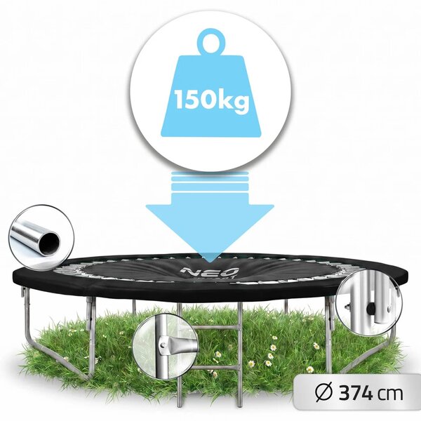 Profilirani vrtni trampolin Neo-Sport, Ø 374 cm (12 ft), unutarnja mreža, siva, var. NS-12C231