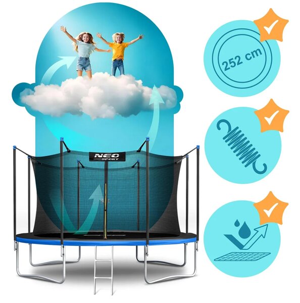 Vrtni trampolin Neo-Sport, Ø 404 cm (13 ft), unutarnja mreža i ljestve, siva, var. NS-13W241