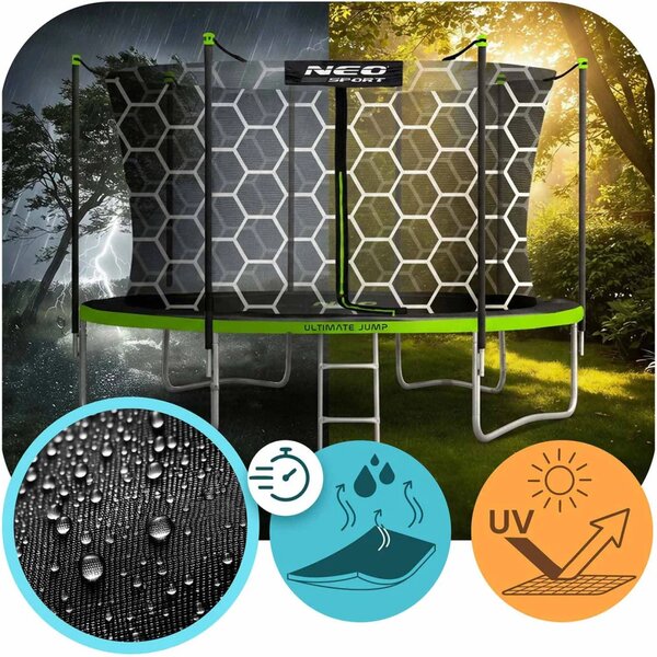 Vrtni trampolin Neo-Sport, Ø 374 cm (12 ft), unutarnja mreža i ljestve, siva, var. NS-12W231