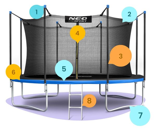 Vrtni trampolin Neo-Sport, Ø 404 cm (13 ft), unutarnja mreža i ljestve, siva, var. NS-13W241