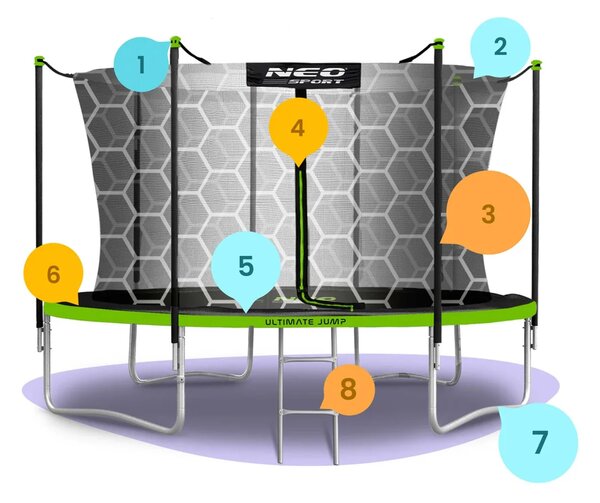 Vrtni trampolin Neo-Sport, Ø 374 cm (12 ft), unutarnja mreža i ljestve, siva, var. NS-12W231