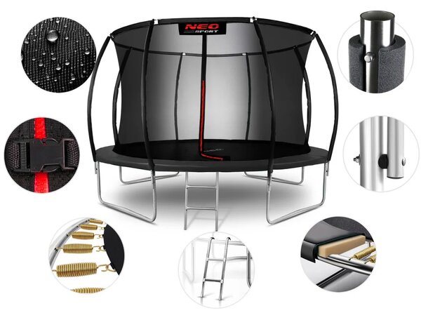 Profilirani vrtni trampolin Neo-Sport, Ø 374 cm (12 ft), unutarnja mreža, siva, var. NS-12C231