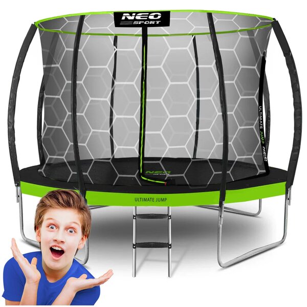 Profilirani vrtni trampolin Neo-Sport, Ø 374 cm (12 ft), unutarnja mreža, siva, var. NS-12C221