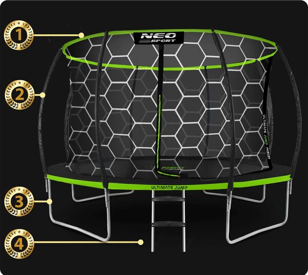Profilirani vrtni trampolin Neo-Sport, Ø 374 cm (12 ft), unutarnja mreža, siva, var. NS-12C221